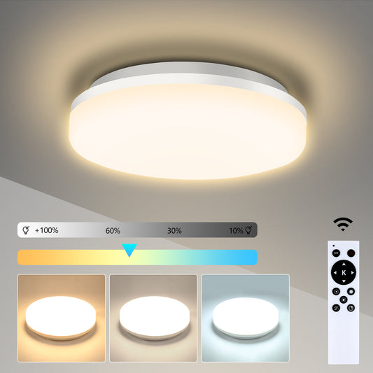 24W Flush Mount LED Ceiling Light for Bathroom, 9 inch Super Slim Ceiling Light with Remote Control 3 Color Changeable 2700/4000/6500K, 2040lm IP44 for Kitchen,Laundry Room, Hallway