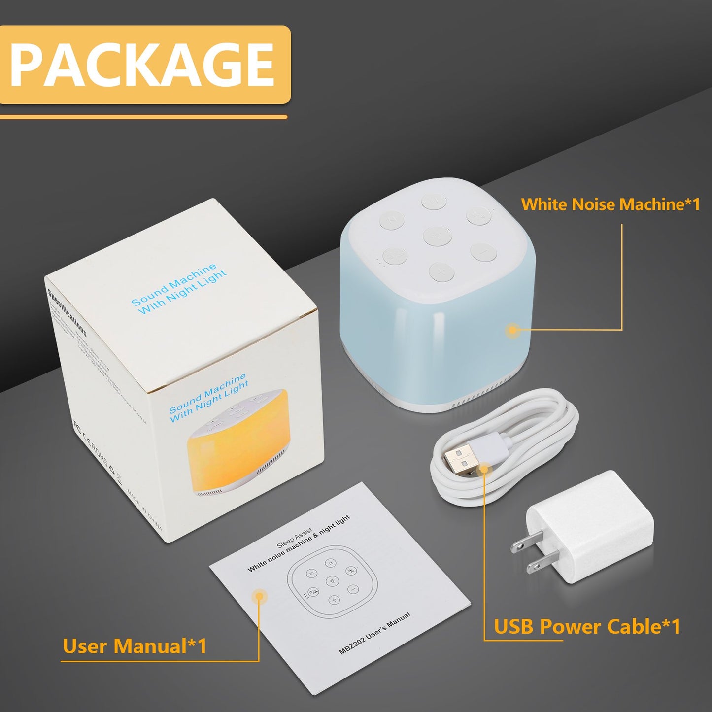 White Noise Sound Machine with 34 Soothing Sounds, Baby Night Light Built, Auto-Off Timer & Memory Features for Better Sleep and Feeding，for Baby Kid Adult