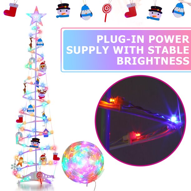 6ft LED Spiral Christmas Tree Light 100 LEDs Battery Powered Indoor Outdoor Holiday Decoration Lamp Multi-color,Garden Decoration String Lights,with Star Tree Topper