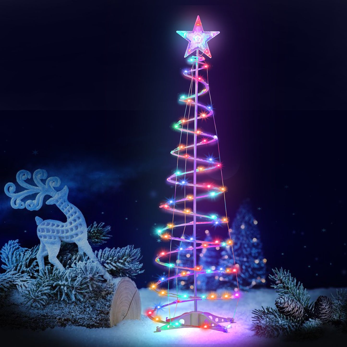 6ft LED Spiral Christmas Tree Light 100 LEDs Battery Powered Indoor Outdoor Holiday Decoration Lamp Multi-color,Garden Decoration String Lights,with Star Tree Topper