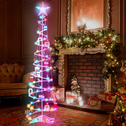 6ft LED Spiral Christmas Tree Light 100 LEDs Battery Powered Indoor Outdoor Holiday Decoration Lamp Multi-color,Garden Decoration String Lights,with Star Tree Topper