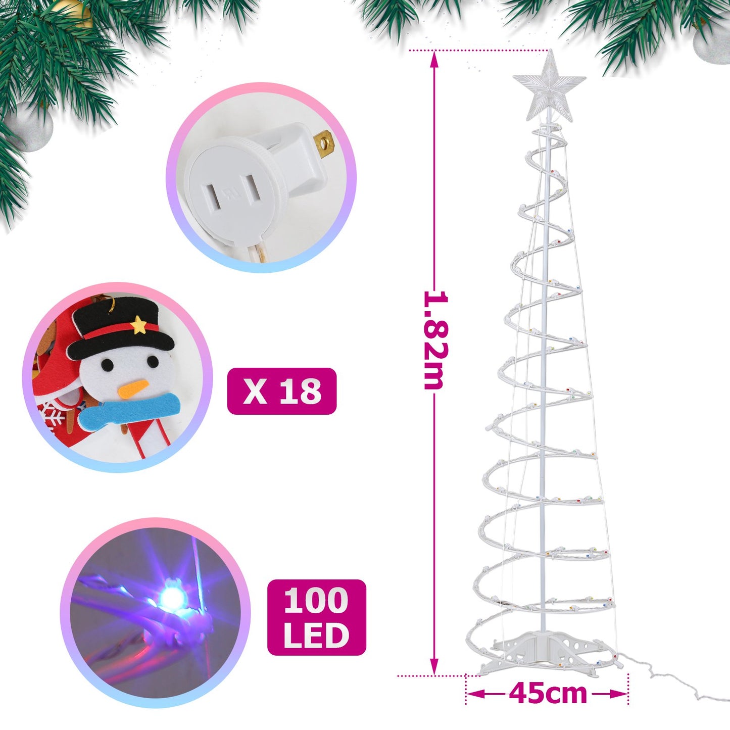 6ft LED Spiral Christmas Tree Light 100 LEDs Battery Powered Indoor Outdoor Holiday Decoration Lamp Multi-color,Garden Decoration String Lights,with Star Tree Topper